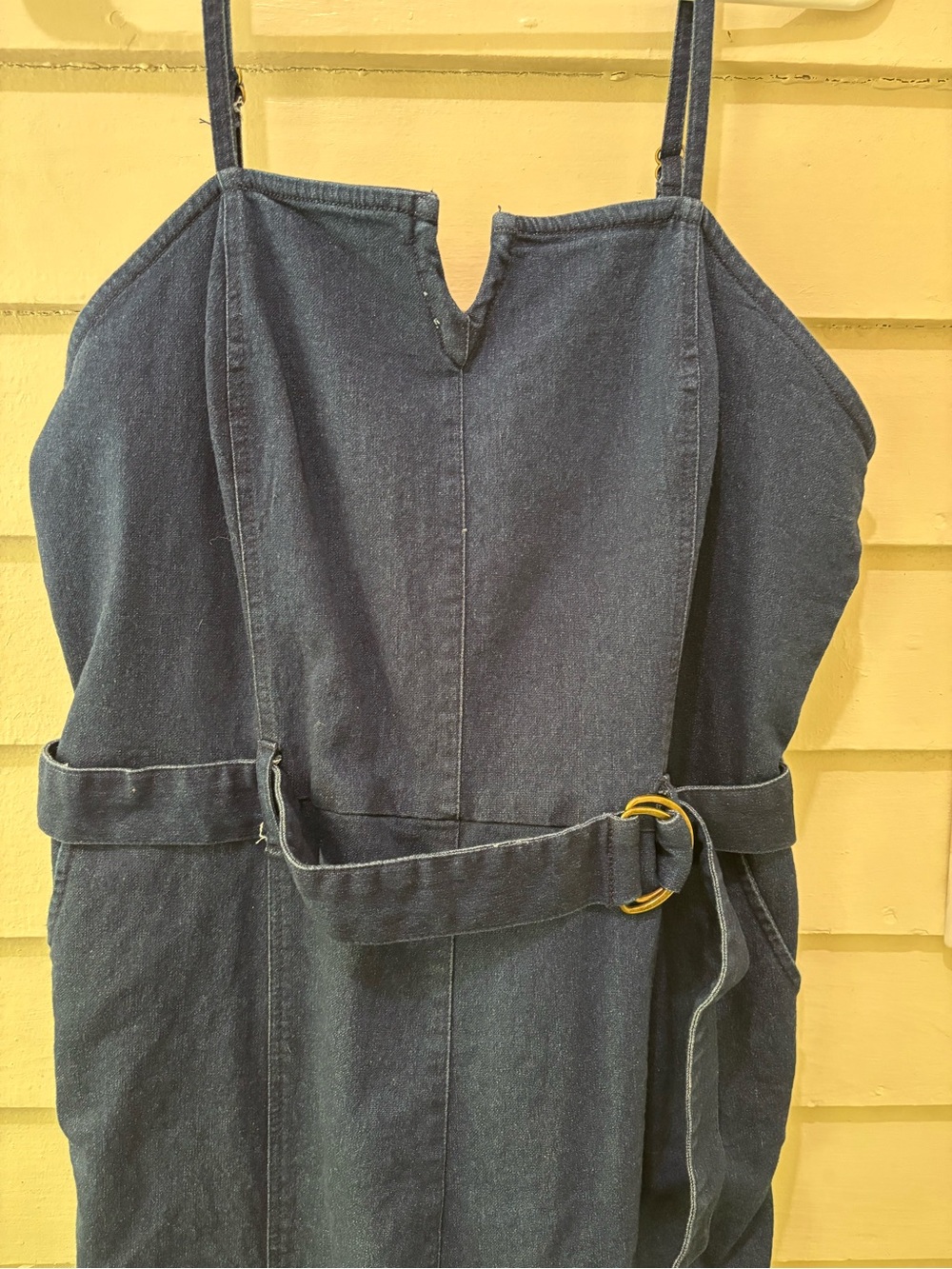 Derek Heart Plus Size Navy Blue Denim V Neck Sleeveless Belted Jumpsuit - Picture 3 of 7